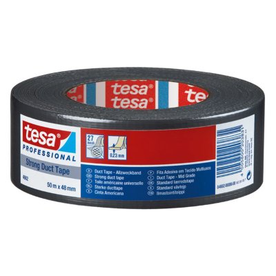 Ruban adhésif toile satinée TESA 50 mm × 50 m, 230 µm épaisseur totale: 230 µm diamètre du mandrin : 76 mm, rouleau polyéthylène, solvant, noir Boîte de 24 rouleaux inapte au contact alimentaire – Réf. 411729