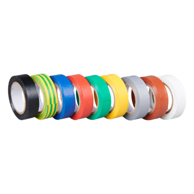 Ruban adhésif isolant 15 mm × 10 m, 97 µm épaisseur totale: 150 µm diamètre du mandrin : 76 mm, rouleau PVC, solvant, jaune Paquet de 10 rouleaux Boîte de 100 rouleaux inapte au contact alimentaire – Réf. 411776