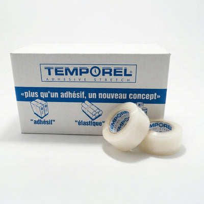 Ruban adhésif étirable Temporel, étirabilité : 500% 40 mm × 50 m, 70 µm épaisseur totale: 70 µm diamètre du mandrin : 50 mm, rouleau polyéthylène, hotmelt, Transparent Boîte de 40 rouleaux Palette de 1920 pièces inapte au contact alimentaire – Réf. 737477